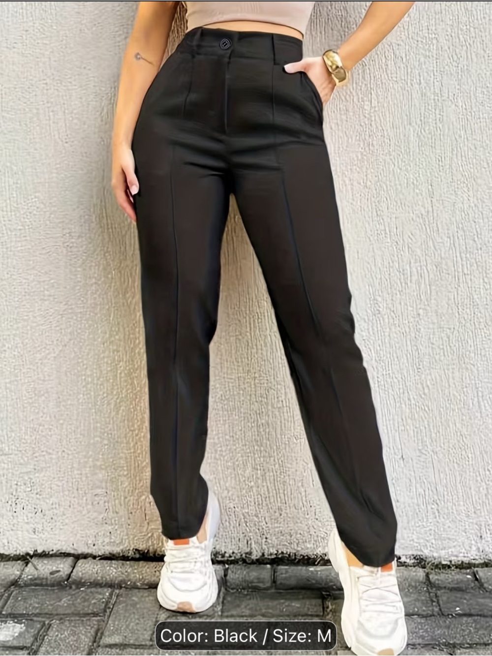 High-Rise Black Tailored Trousers for Women